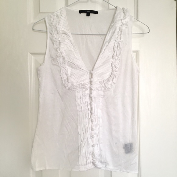 GUCCI White Ruffle Sleeveless Top - Picture 1 of 4
